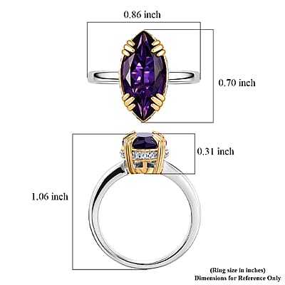 Premium Lusaka Amethyst and Luxuriant Lab Grown Diamond G-H SI 3.65 ctw Petal Solitaire Ring in 18K Vermeil YG and Rhodium Over Sterling Silver (Size 10.0)