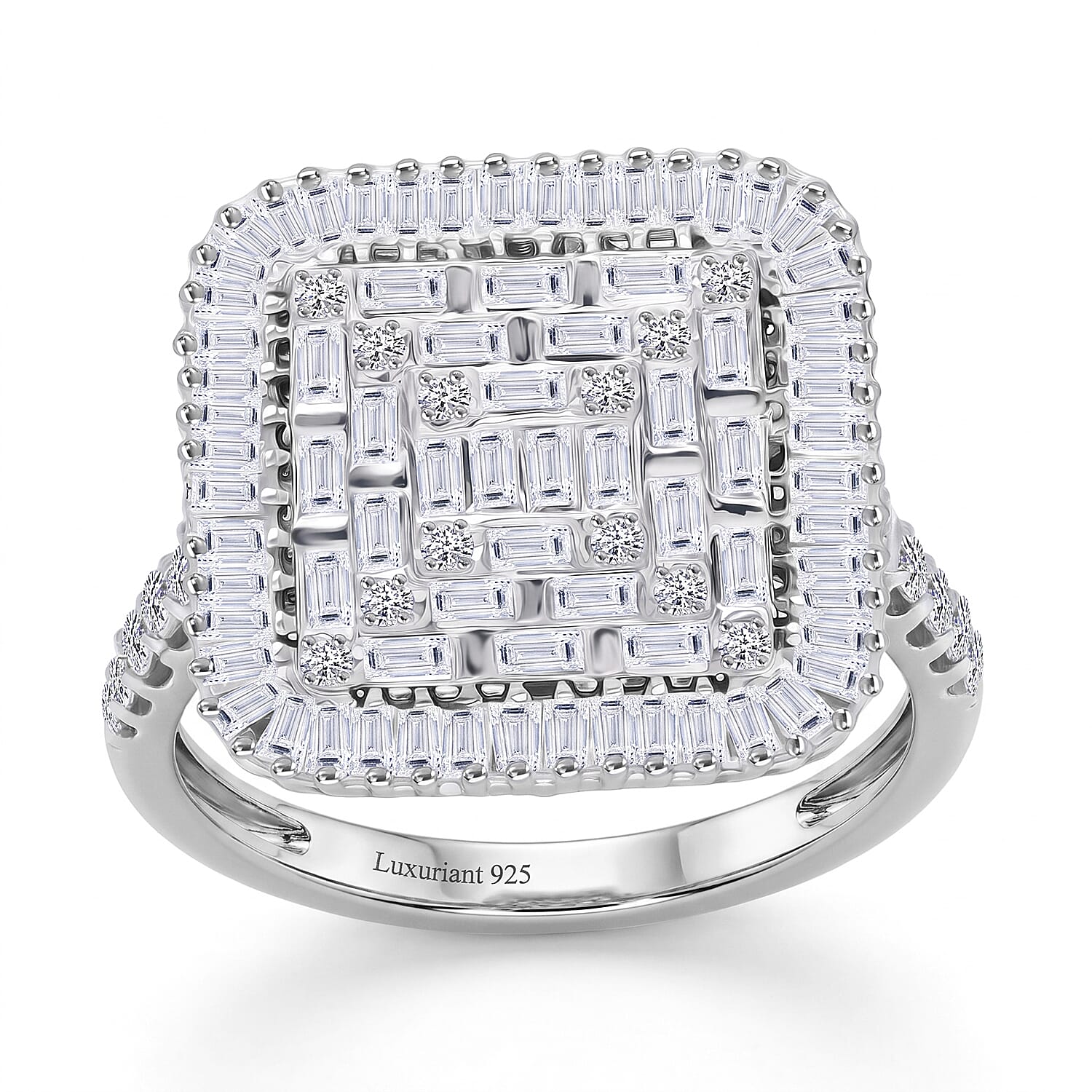 Luxuriant Lab Grown Diamond G-H SI 1.50 ctw Geometric Lattice Ring in Rhodium Over Sterling Silver (Size 10.0)