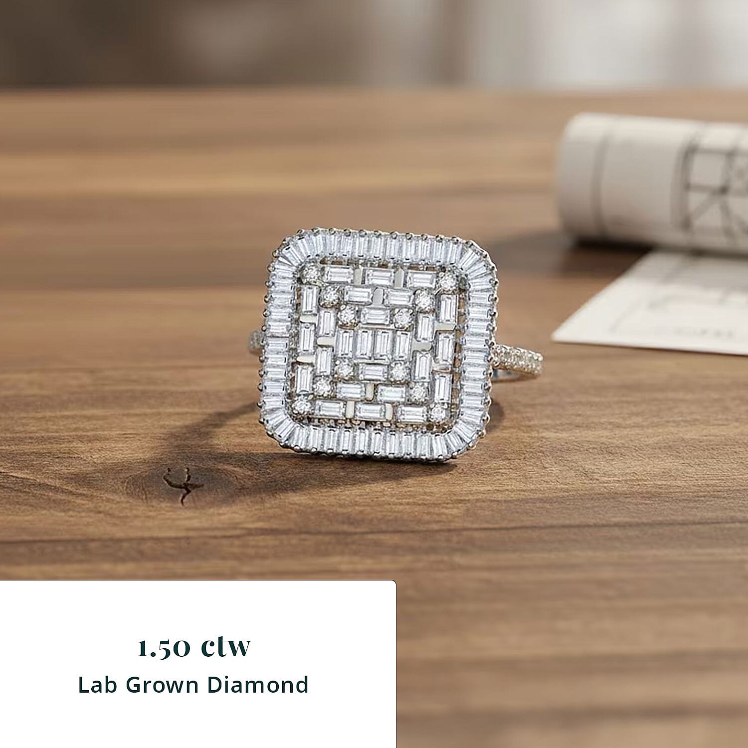 Luxuriant Lab Grown Diamond G-H SI 1.50 ctw Geometric Lattice Ring in Rhodium Over Sterling Silver (Size 10.0)