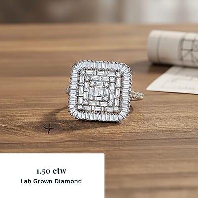 Luxuriant Lab Grown Diamond G-H SI 1.50 ctw Geometric Lattice Ring in Rhodium Over Sterling Silver (Size 10.0)