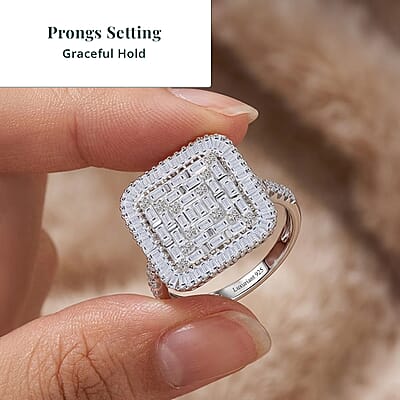 Luxuriant Lab Grown Diamond G-H SI 1.50 ctw Geometric Lattice Ring in Rhodium Over Sterling Silver (Size 10.0)