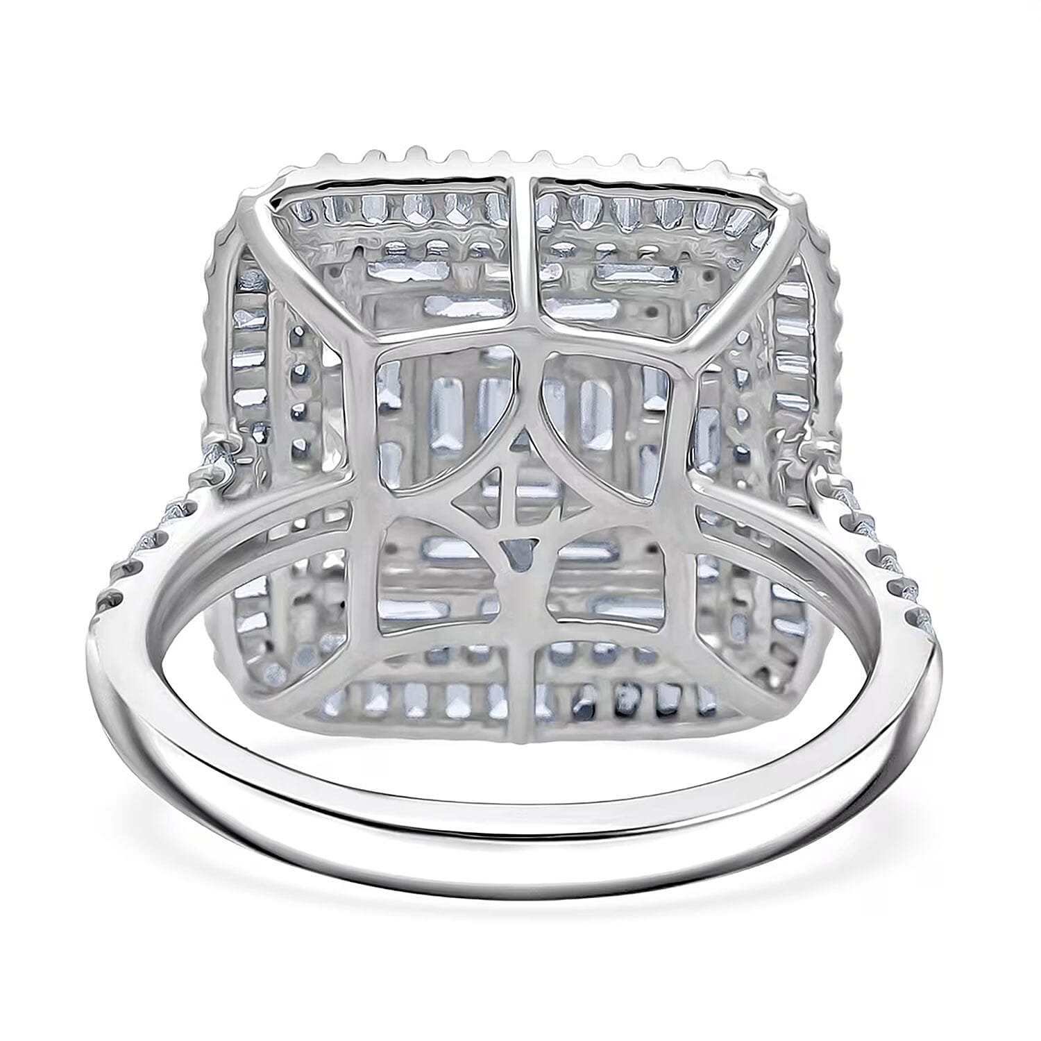 Luxuriant Lab Grown Diamond G-H SI 1.50 ctw Geometric Lattice Ring in Rhodium Over Sterling Silver (Size 10.0)