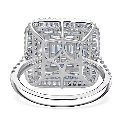 Luxuriant Lab Grown Diamond G-H SI 1.50 ctw Geometric Lattice Ring in Rhodium Over Sterling Silver (Size 10.0)