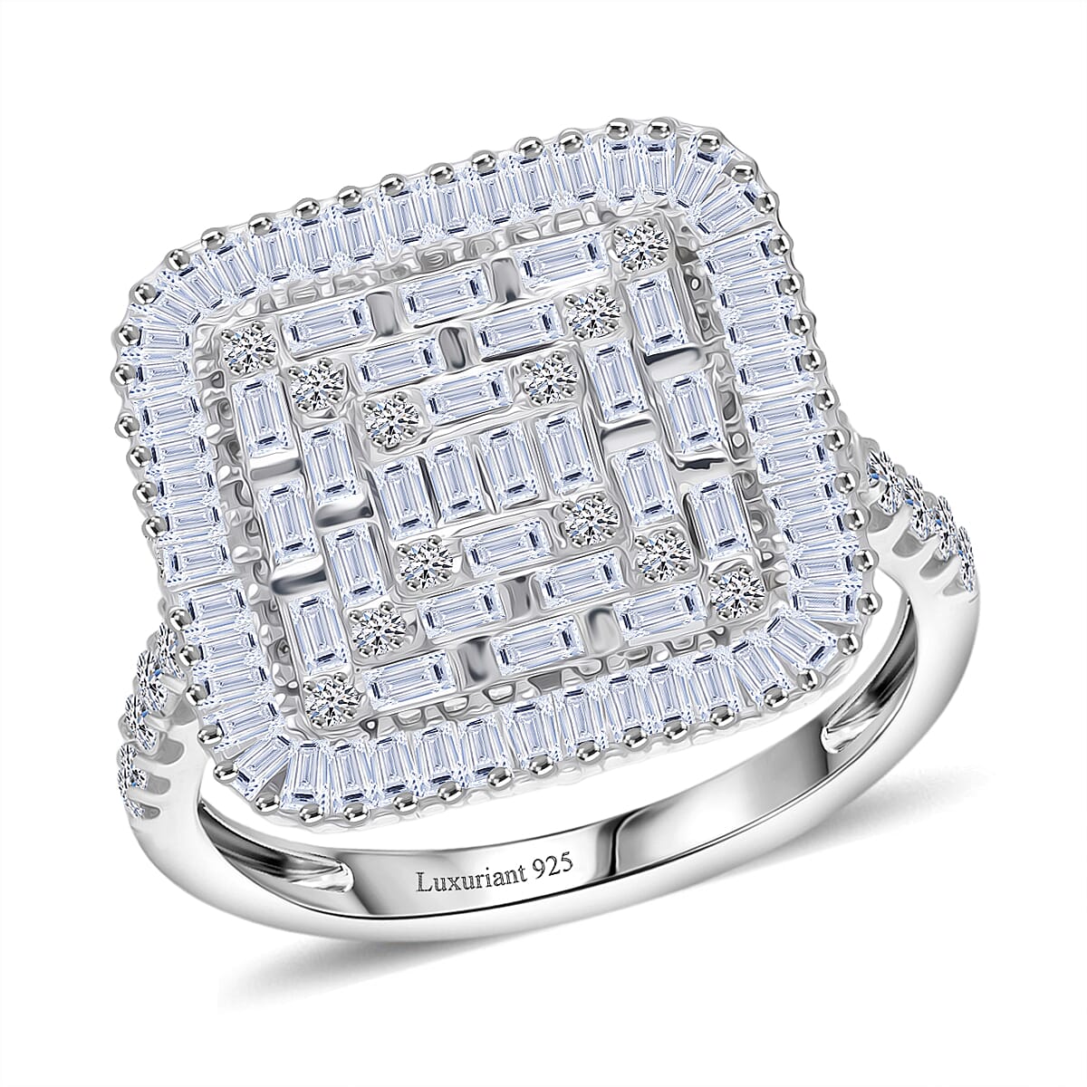 Luxuriant Lab Grown Diamond G-H SI 1.50 ctw Geometric Lattice Ring in Rhodium Over Sterling Silver (Size 7.0)