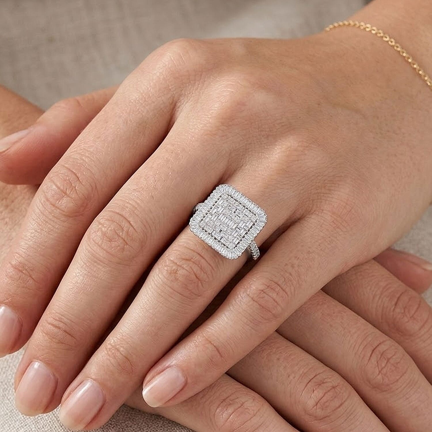 Luxuriant Lab Grown Diamond G-H SI 1.50 ctw Geometric Lattice Ring in Rhodium Over Sterling Silver (Size 7.0)