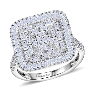 Luxuriant Lab Grown Diamond G-H SI 1.50 ctw Geometric Lattice Ring in Rhodium Over Sterling Silver (Size 9.0)