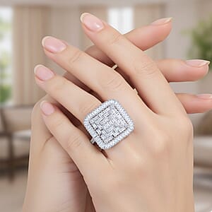 Luxuriant Lab Grown Diamond G-H SI 1.50 ctw Geometric Lattice Ring in Rhodium Over Sterling Silver (Size 9.0)