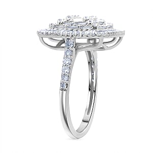 Luxuriant Lab Grown Diamond G-H SI 1.50 ctw Geometric Lattice Ring in Rhodium Over Sterling Silver (Size 9.0)