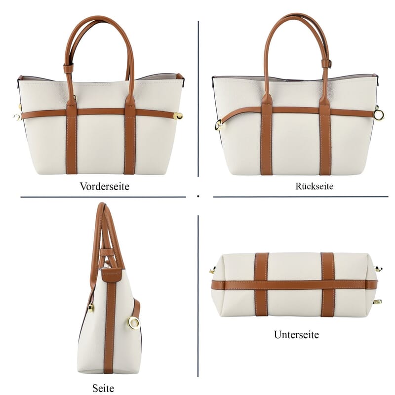 La Marey White and Brown Genuine Leather Tote Bag Set