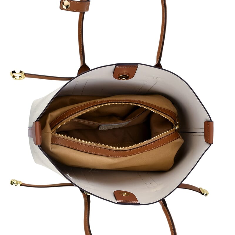 La Marey White and Brown Genuine Leather Tote Bag Set