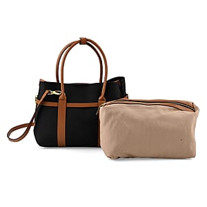 La Marey Black and Brown Genuine Leather Tote Bag Set