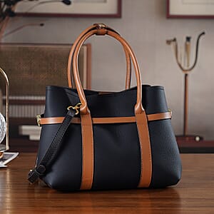 La Marey Black and Brown Genuine Leather Tote Bag Set