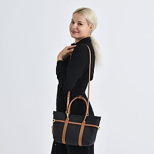 La Marey Black and Brown Genuine Leather Tote Bag Set