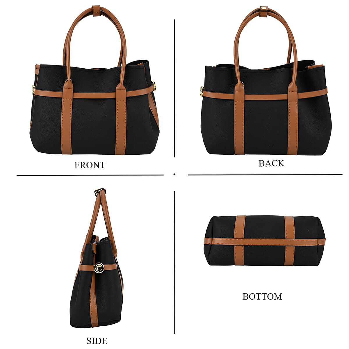 La Marey Black and Brown Genuine Leather Tote Bag Set image number 4
