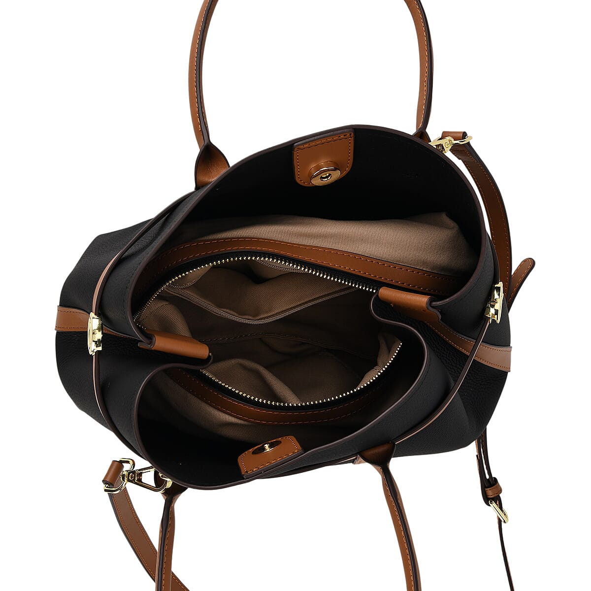 La Marey Black and Brown Genuine Leather Tote Bag Set image number 5