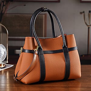 La Marey Tan and Black Genuine Leather Tote Bag Set
