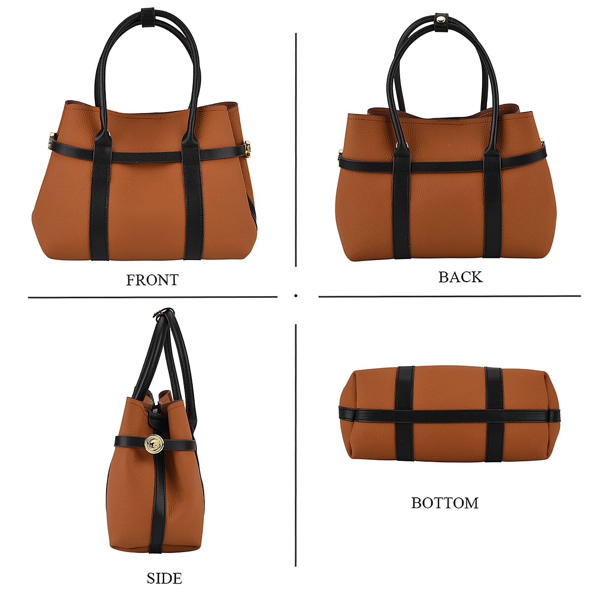 La Marey Tan and Black Genuine Leather Tote Bag Set image number 4
