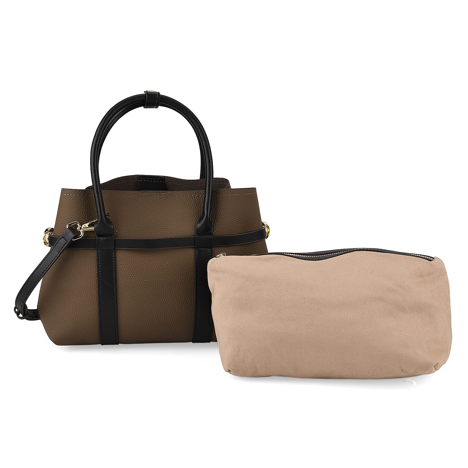 La Marey Grey and Black Genuine Leather Tote Bag Set