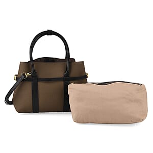 La Marey Grey and Black Genuine Leather Tote Bag Set