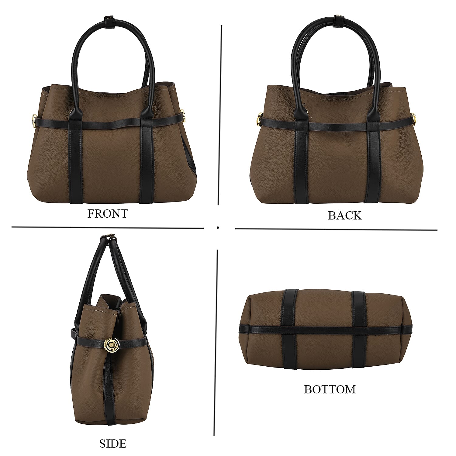 La Marey Grey and Black Genuine Leather Tote Bag Set