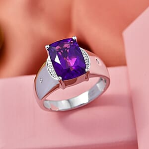 Premium Lusaka Amethyst and Luxuriant Lab Grown Diamond G-H SI 7.00 ctw Men's Ring in Rhodium Over Sterling Silver (Size 10.0)