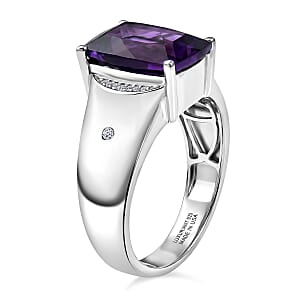 Premium Lusaka Amethyst and Luxuriant Lab Grown Diamond G-H SI 7.00 ctw Men's Ring in Rhodium Over Sterling Silver (Size 10.0)