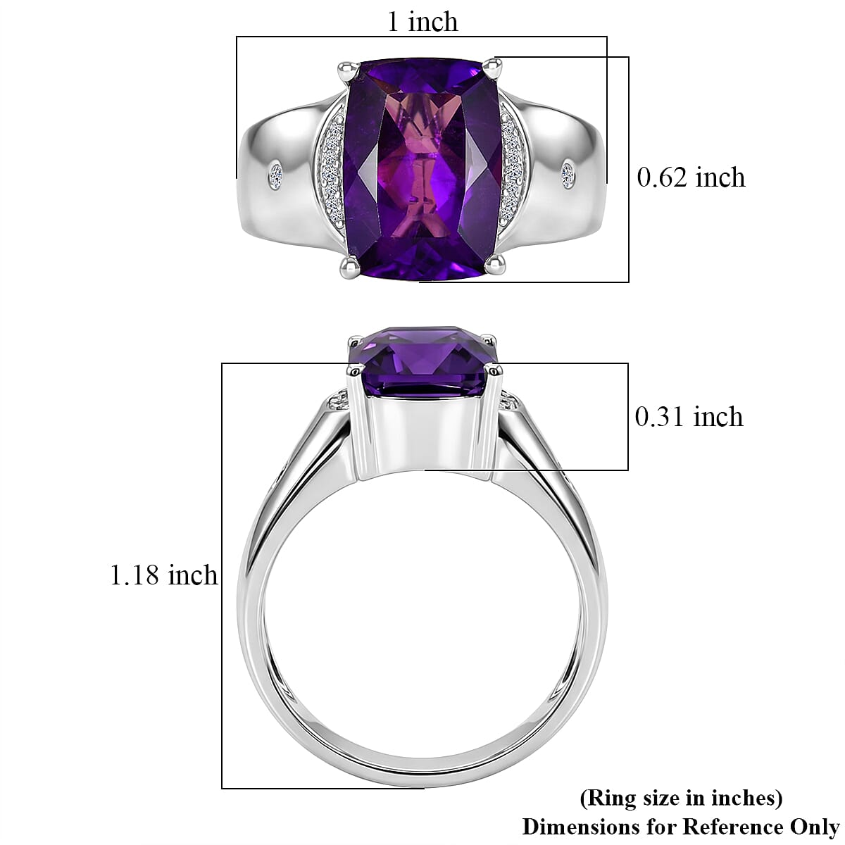 Premium Lusaka Amethyst and Luxuriant Lab Grown Diamond G-H SI 7.00 ctw Men's Ring in Rhodium Over Sterling Silver (Size 10.0) image number 5