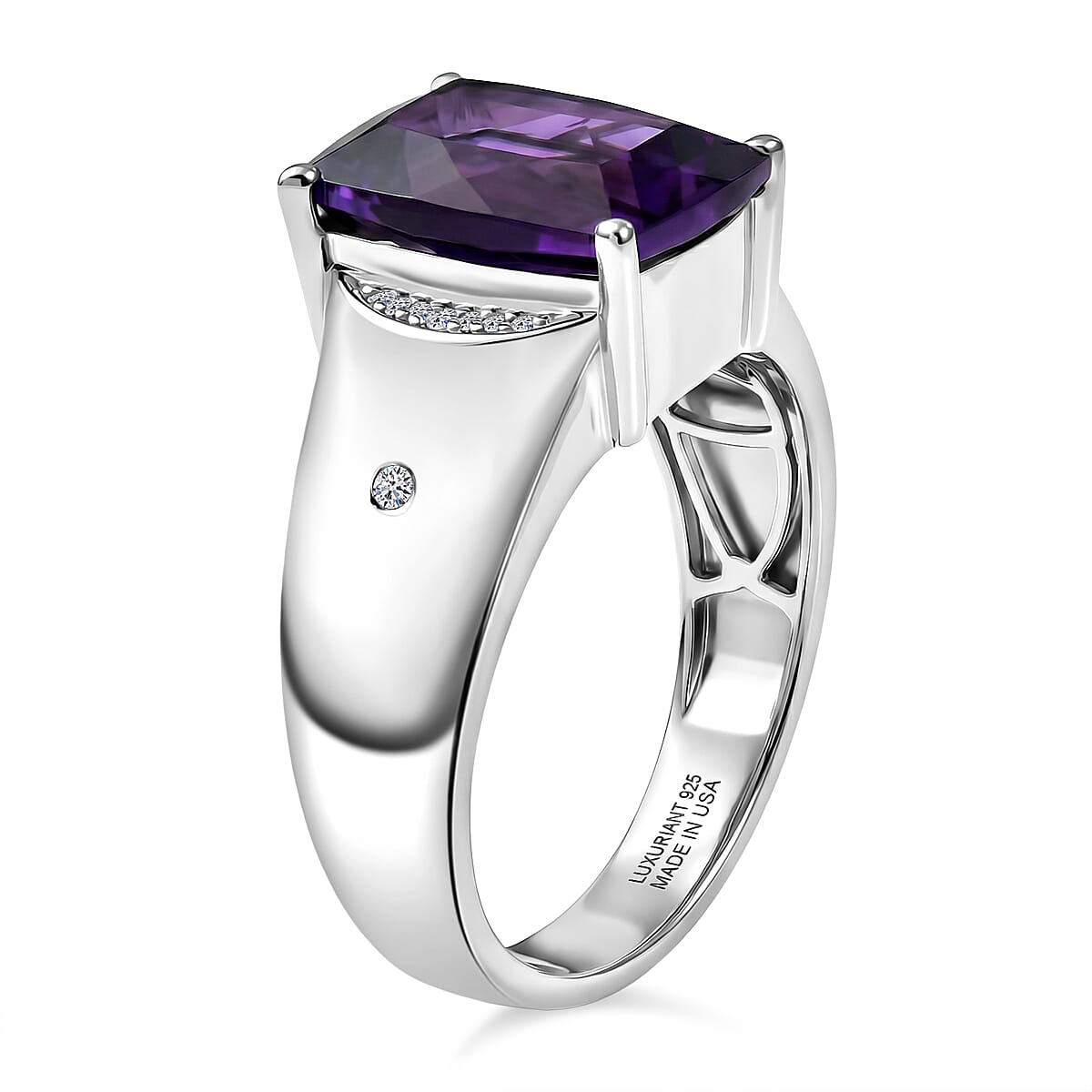 Premium Lusaka Amethyst and Luxuriant Lab Grown Diamond G-H SI 7.00 ctw Men's Ring in Rhodium Over Sterling Silver (Size 13.0)