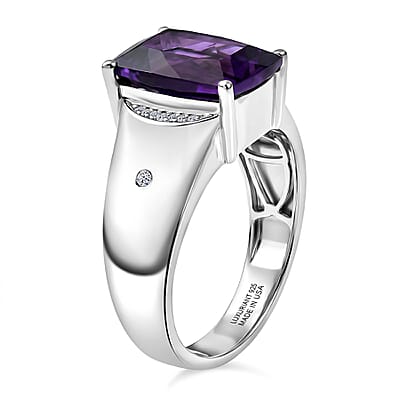 Premium Lusaka Amethyst and Luxuriant Lab Grown Diamond G-H SI 7.00 ctw Men's Ring in Rhodium Over Sterling Silver (Size 13.0)
