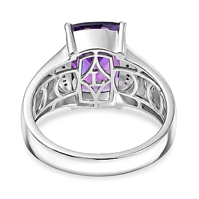 Premium Lusaka Amethyst and Luxuriant Lab Grown Diamond G-H SI 7.00 ctw Men's Ring in Rhodium Over Sterling Silver (Size 13.0)