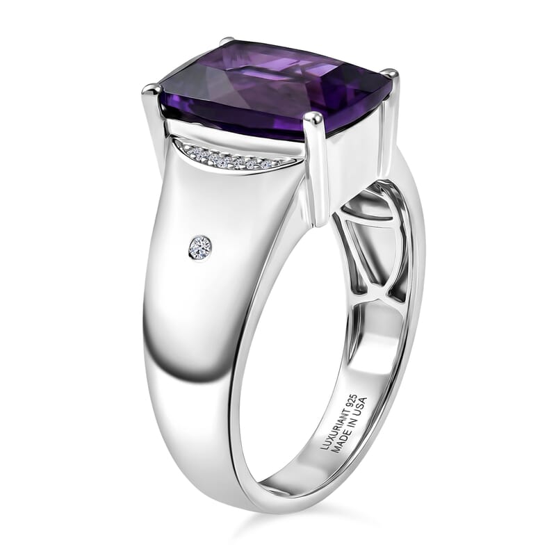 Premium Lusaka Amethyst and Luxuriant Lab Grown Diamond G-H SI 7.00 ctw Men's Ring in Rhodium Over Sterling Silver (Size 14.0)