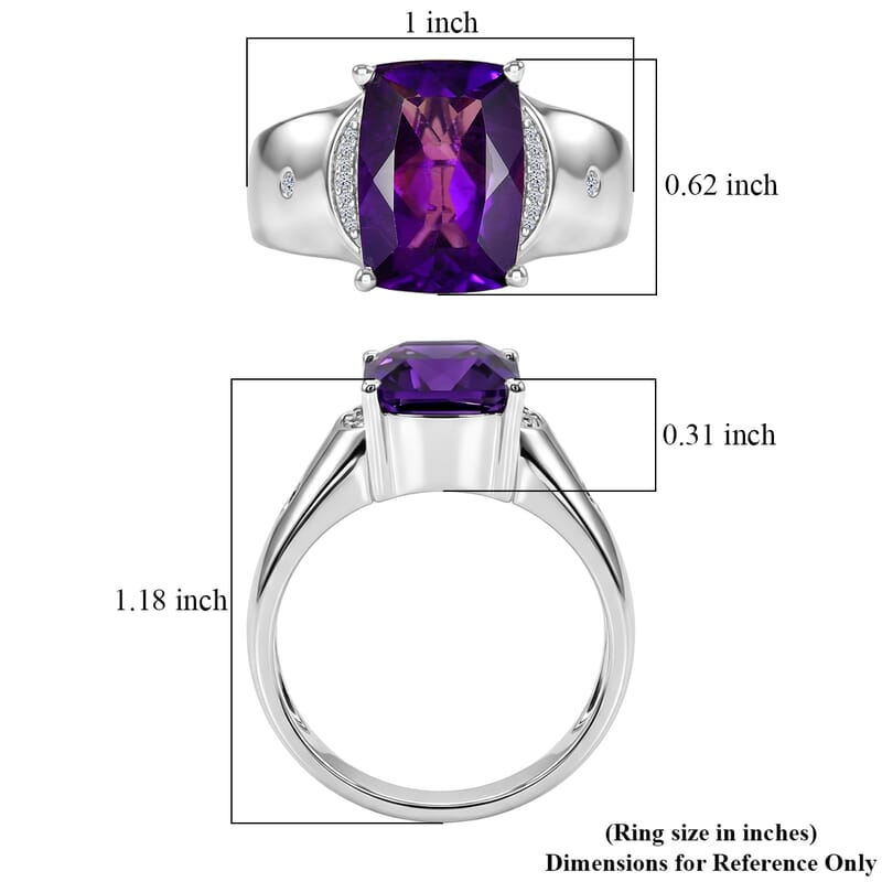 Premium Lusaka Amethyst and Luxuriant Lab Grown Diamond G-H SI 7.00 ctw Men's Ring in Rhodium Over Sterling Silver (Size 14.0)