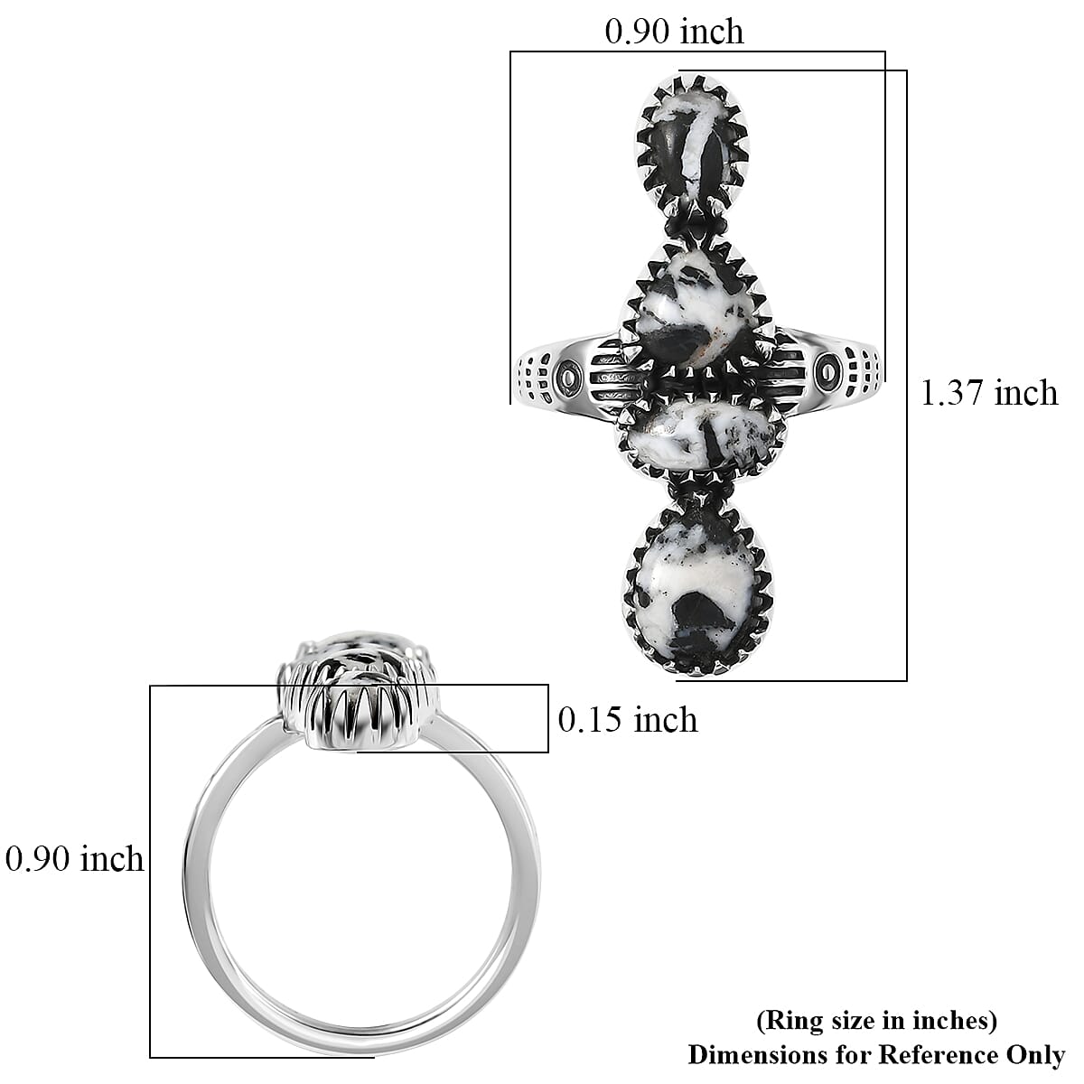 D'Joy Artisan Crafted Premium White Buffalo 5.60 ctw Ring in Sterling Silver (Size 10.0)