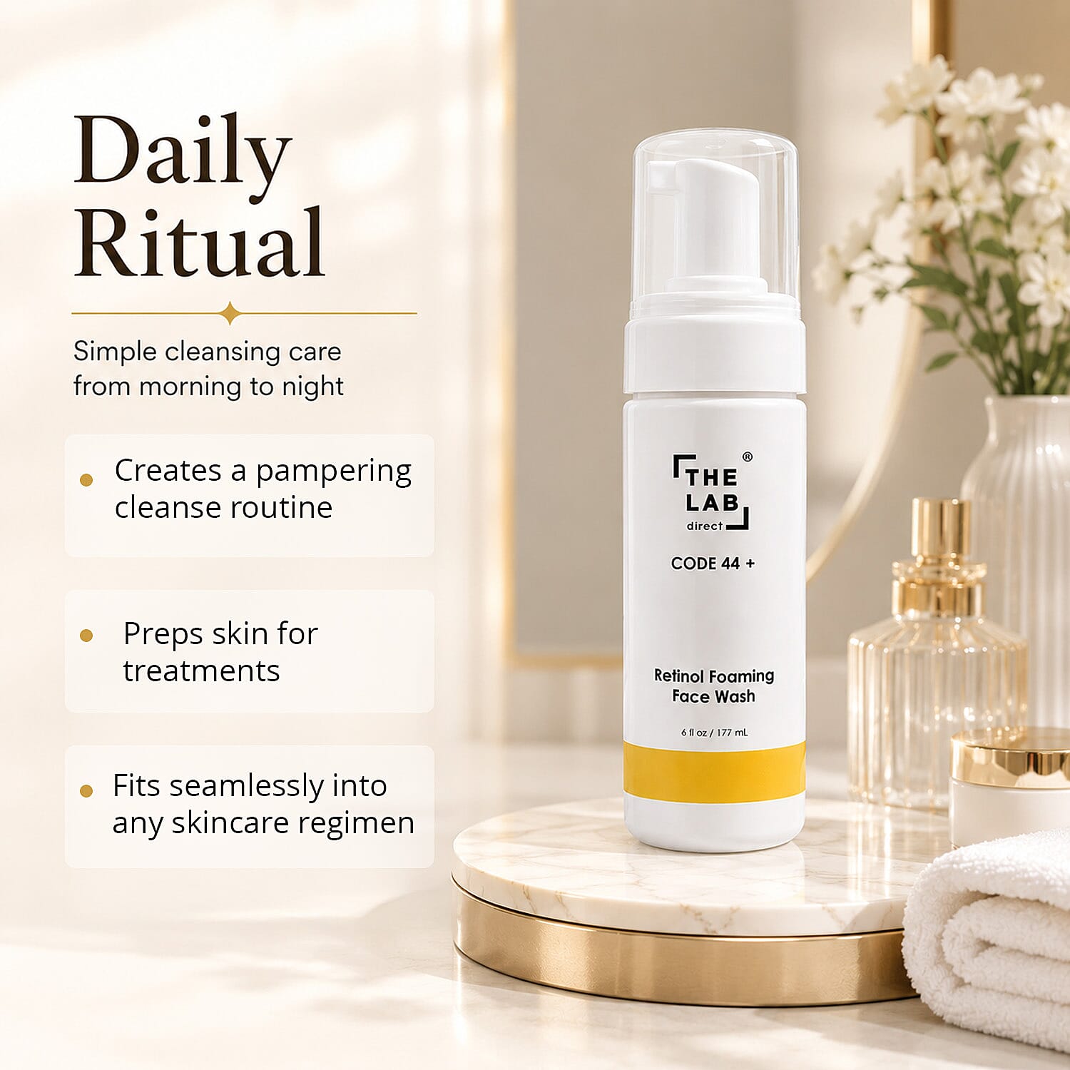 The Lab Direct Code 44 Retinol Foaming Face Wash (6oz) Made in US (Ships in 3-5 Days)