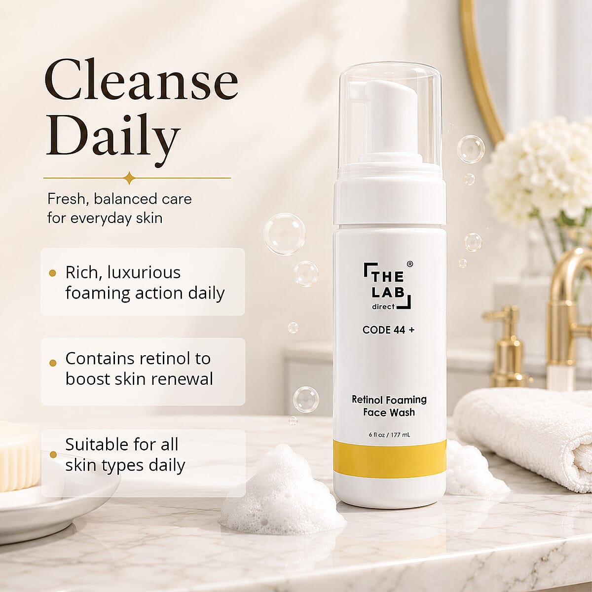 The Lab Direct Code 44 Retinol Foaming Face Wash (6oz) Made in US image number 4