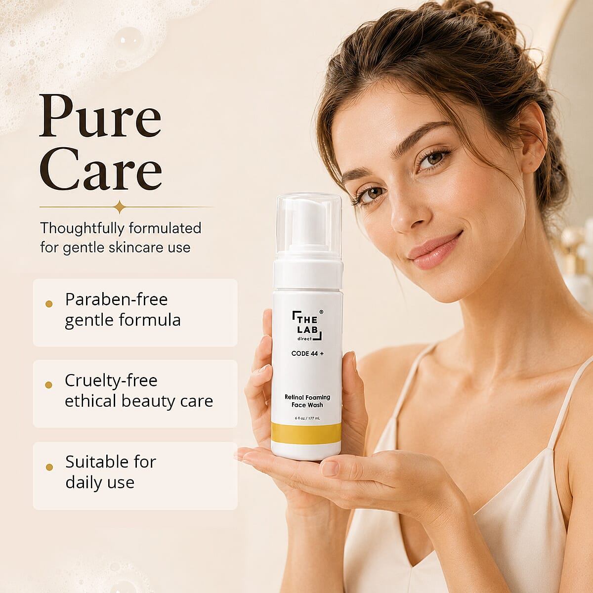 The Lab Direct Code 44 Retinol Foaming Face Wash (6oz) Made in US image number 5