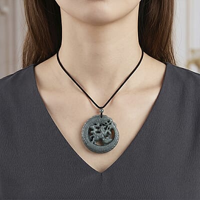 Natural Olmec Jadeite 80.00 ctw Cotton Thread Dragon Necklace 28 Inches