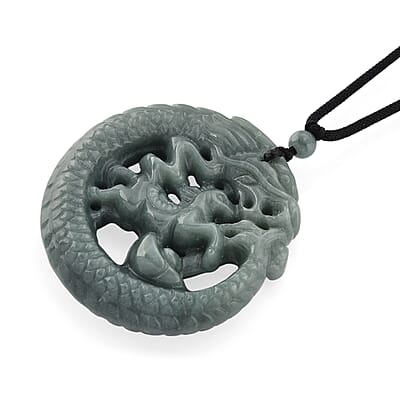 Natural Olmec Jadeite 80.00 ctw Cotton Thread Dragon Necklace 28 Inches
