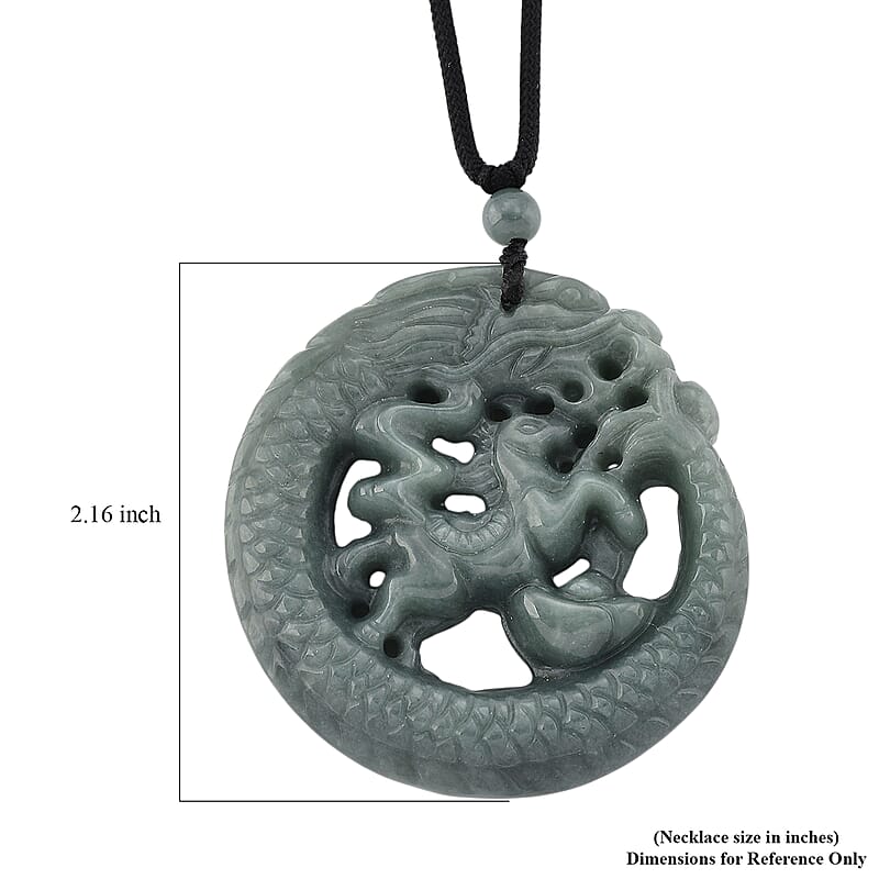 Natural Olmec Jadeite 80.00 ctw Cotton Thread Dragon Necklace 28 Inches