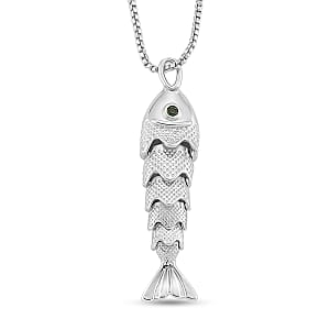 Simulated Diamond Fish Necklace (20-22 Inches) in Silvertone
