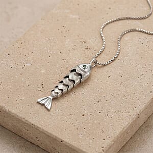 Simulated Diamond Fish Necklace (20-22 Inches) in Silvertone