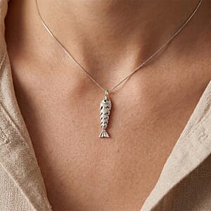 Simulated Diamond Fish Necklace (20-22 Inches) in Silvertone