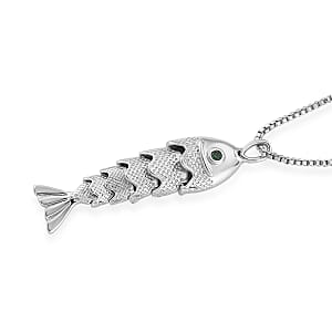 Simulated Diamond Fish Necklace (20-22 Inches) in Silvertone