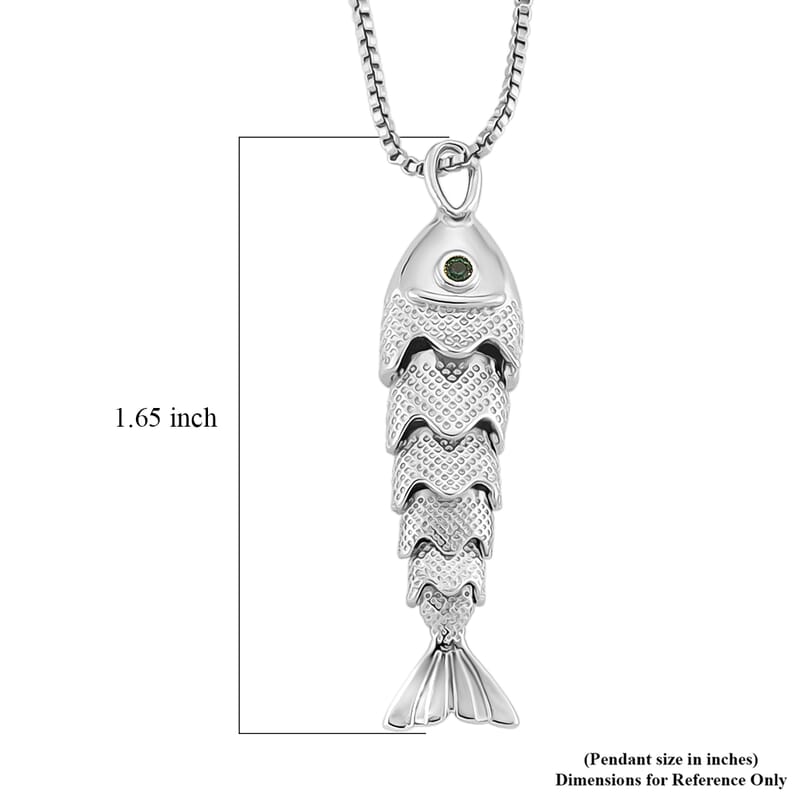 Simulated Diamond Fish Necklace (20-22 Inches) in Silvertone