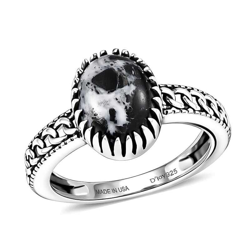 D'Joy Artisan Crafted Premium White Buffalo 2.80 ctw Ring in Sterling Silver (Size 10.0)