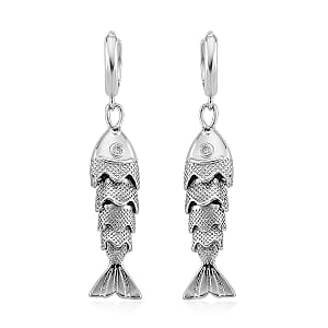 Simulated Diamond Fish Earrings in Silvertone