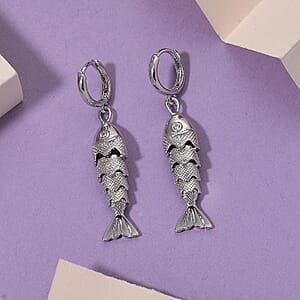 Simulated Diamond Fish Earrings in Silvertone