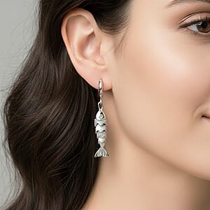 Simulated Diamond Fish Earrings in Silvertone