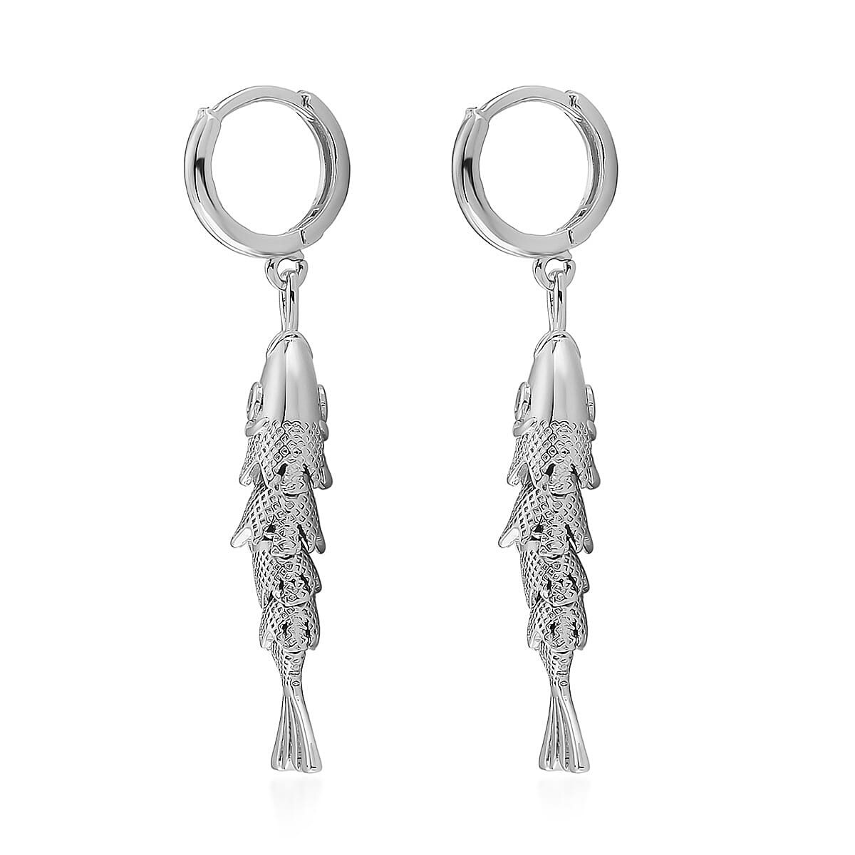 Simulated Diamond Fish Earrings in Silvertone image number 3