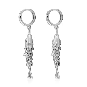 Simulated Diamond Fish Earrings in Silvertone